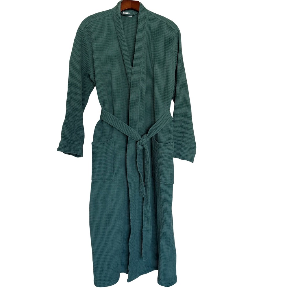 Coyuchi Organic Cotton Unisex Waffle Robe in Spruce Green S/M Self Tie NEW!! - Picture 6 of 11